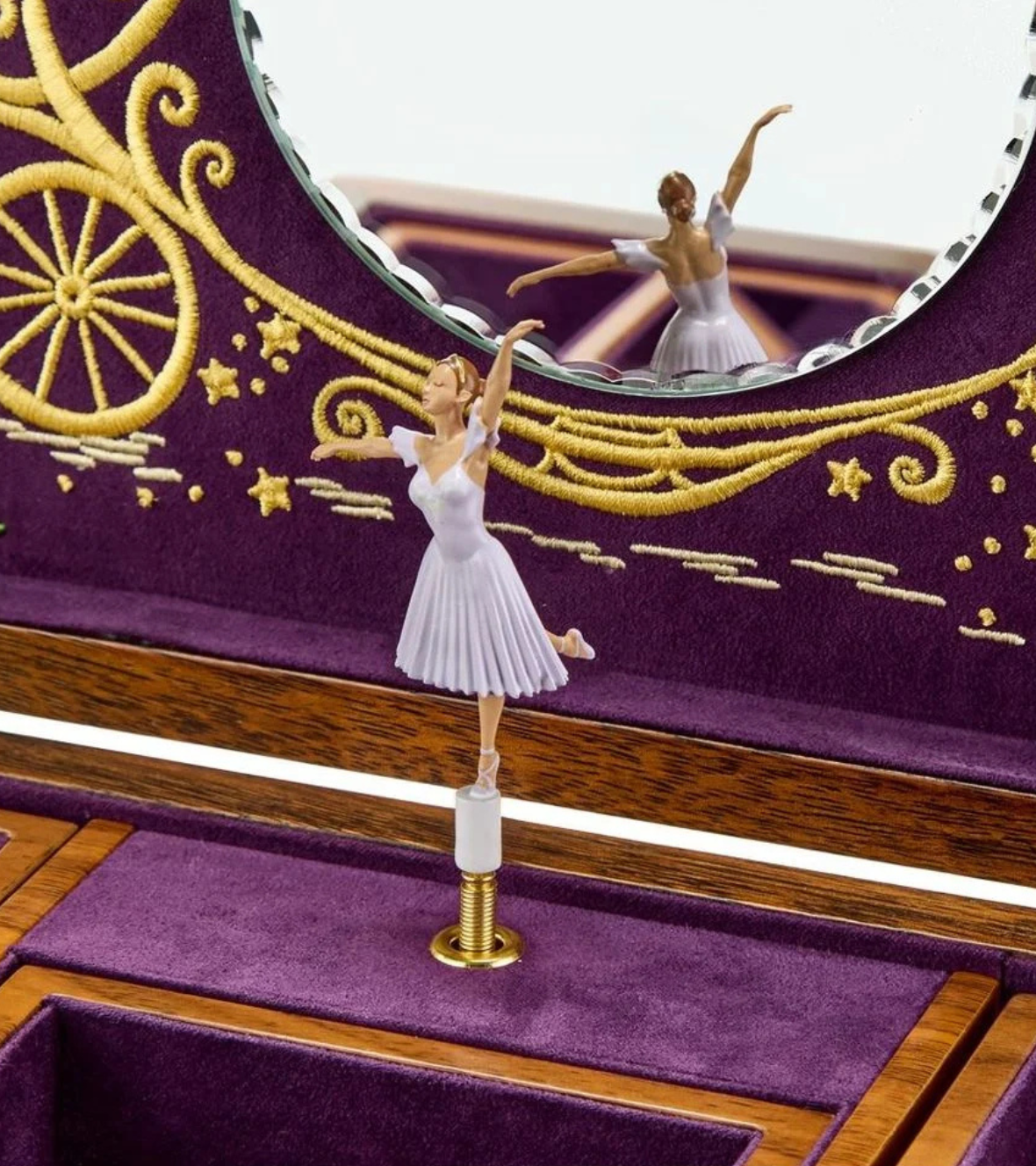 WOLF Ballet Musical Jewellery Box - Cinderella Walnut Wood